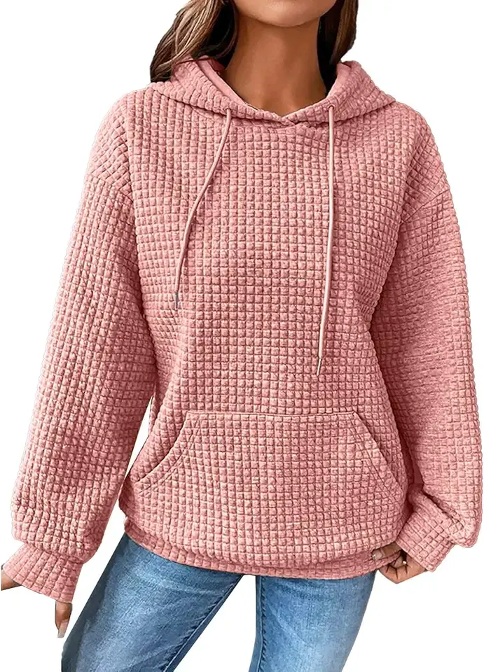 Women Waffle Knit Cute Hoodies Drawstring Pullover Sweatshirts Fashion Casual Sweaters Comfy Fall Clothes Outfits