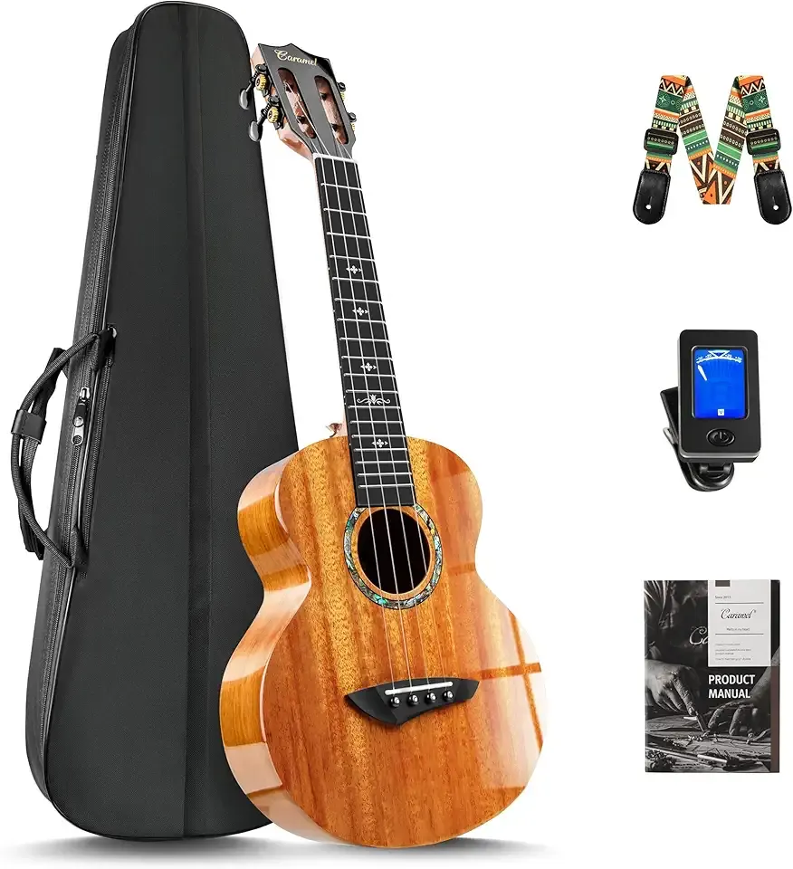 Caramel CAG47 Glossy Red African Mahogany 23" Concert Ukulele for Beginner | Handmade Ukelele Starter Kit