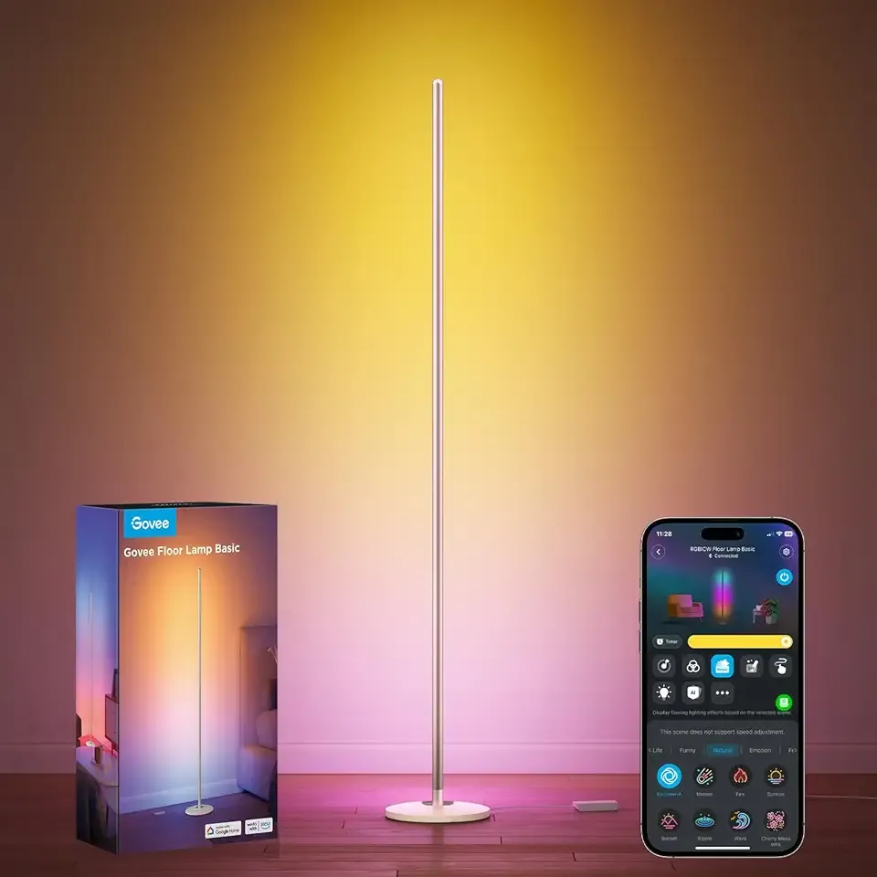 Govee RGBIC Floor Lamp Basic, LED Corner Lamp Works with Alexa, 1000lm Modern Floor Lamp with Music Sync and 16 Million DIY Colors, Color Changing Standing Lamp for Bedroom Living Room