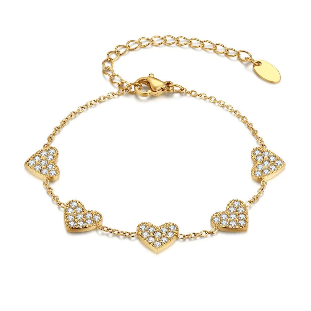 Armband in edelstaal, 5 hartjes