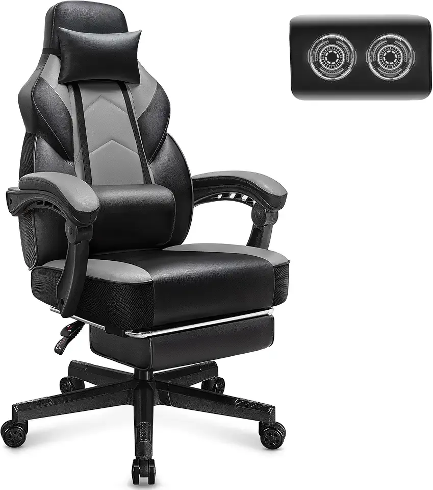 Meilocar Gaming Chair for Adult, Computer Chair with Footrest Video Game Chair Big and Tall Gaming Chair with Massage Lumbar Support, Adjustable Height and 360° Swivel Seat(Grey)