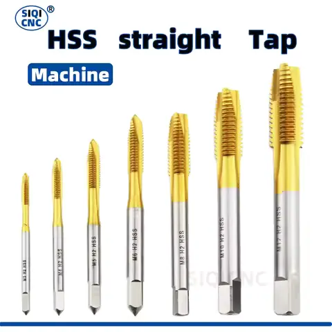 HSS Titanium Coating Screw Tap Drill Bit M2 M2.5 M3 M3.5 M4 M5 M6 M8 M10 M12 Metric Straight Flute Thread Tap Hand Tools
