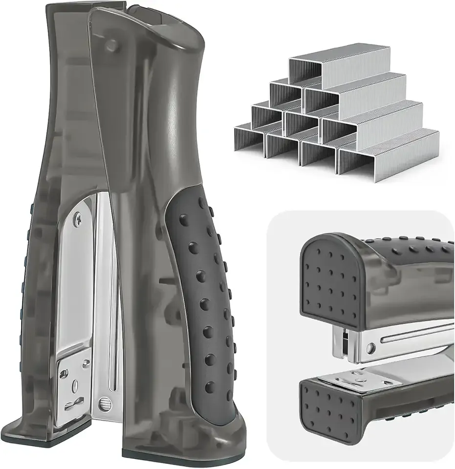 Stand-Up Stapler with 1000 Standard 1/4" Staples, Handheld Ergonomic Soft Grip 2-in-1 Vertical & Flat-Use Desktop Small Compact Stapler for Office, Home, School, Business & Classroom Supplies – Black