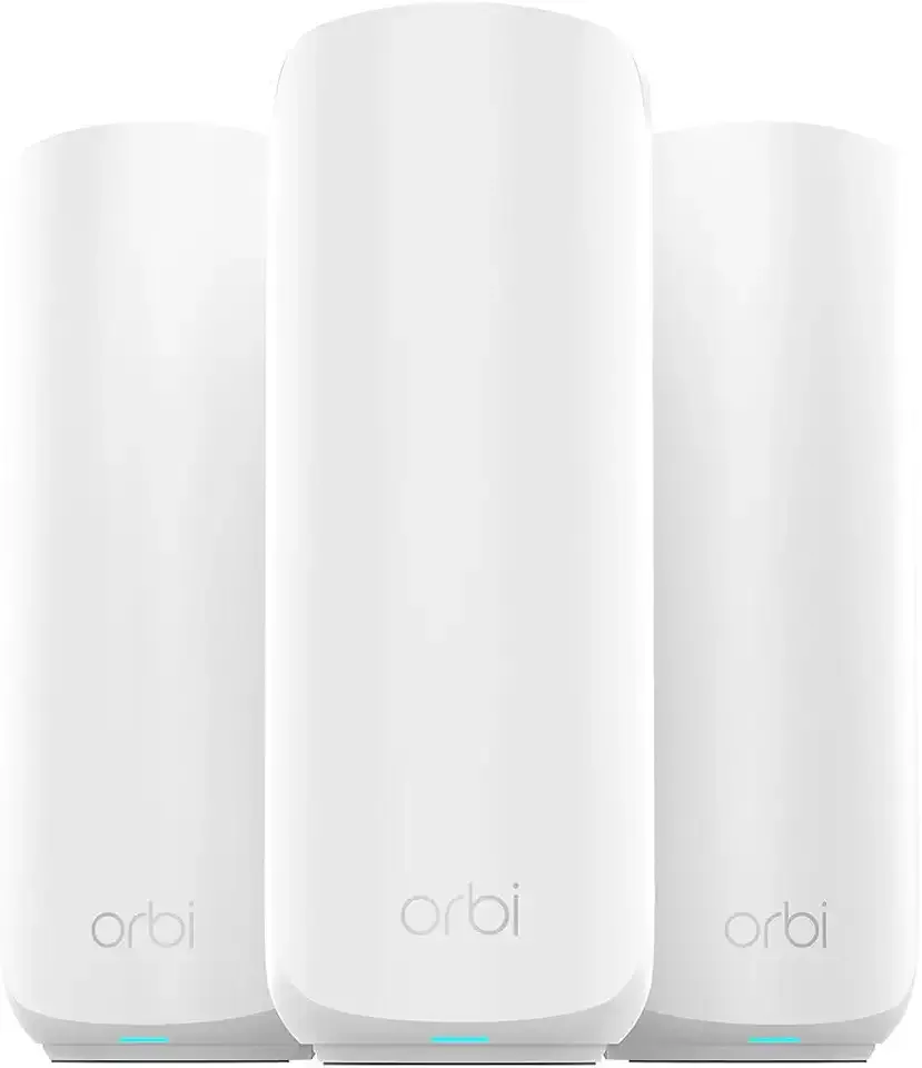 NETGEAR Orbi 370 Series Dual-Band WiFi 7 Mesh Network System for Home (RBE373) – Wireless Router + 2 Extenders, Security Features, 5 Gbps, Covers 6,000 sq.ft., 70 Devices, 2.5GB Internet Port, BE5000