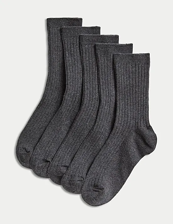 5 Pack of Ribbed School Socks