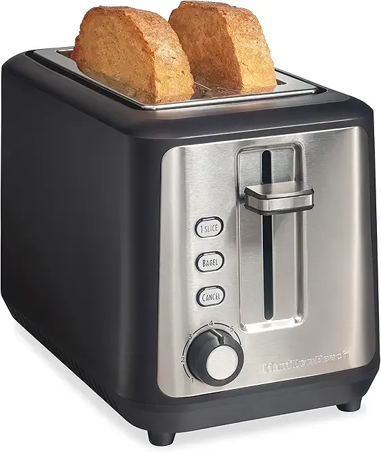 Hamilton Beach Gourmet 2 Slice Slot Toaster with Extra Long & Wide Slots, Sure-Toast Technology, Shade Selector with 7 Browning Levels, Bagel Setting, Matte Black and Stainless Steel (22996)