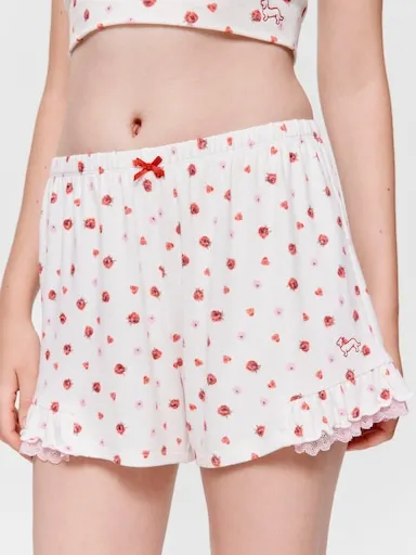 Rose Heart Fuzzy Frill Mini Short