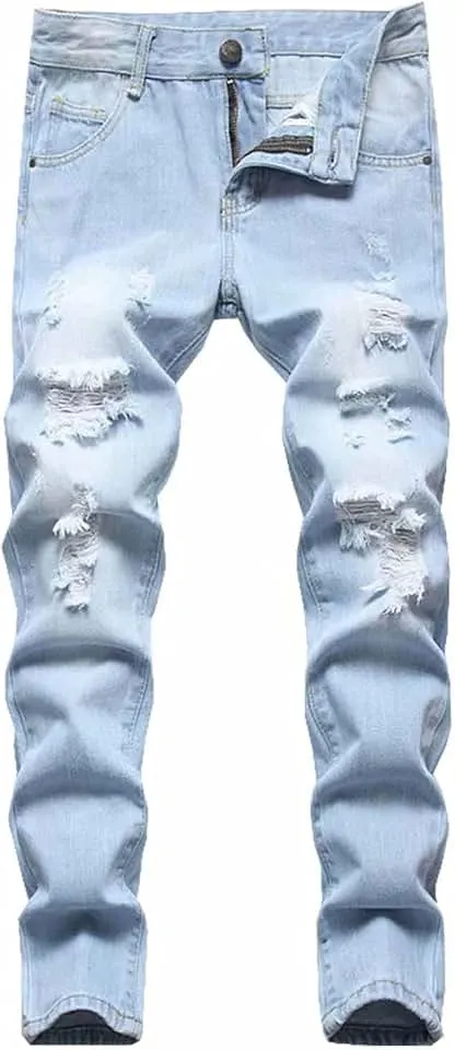 HENGAO Boy's Distressed Ripped Skinny Jeans