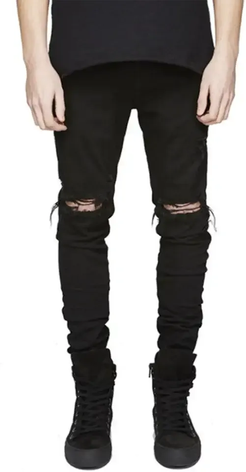 Men's Slim Fit Ripped Stretch Skinny Jeans Distressed Denim Pants
