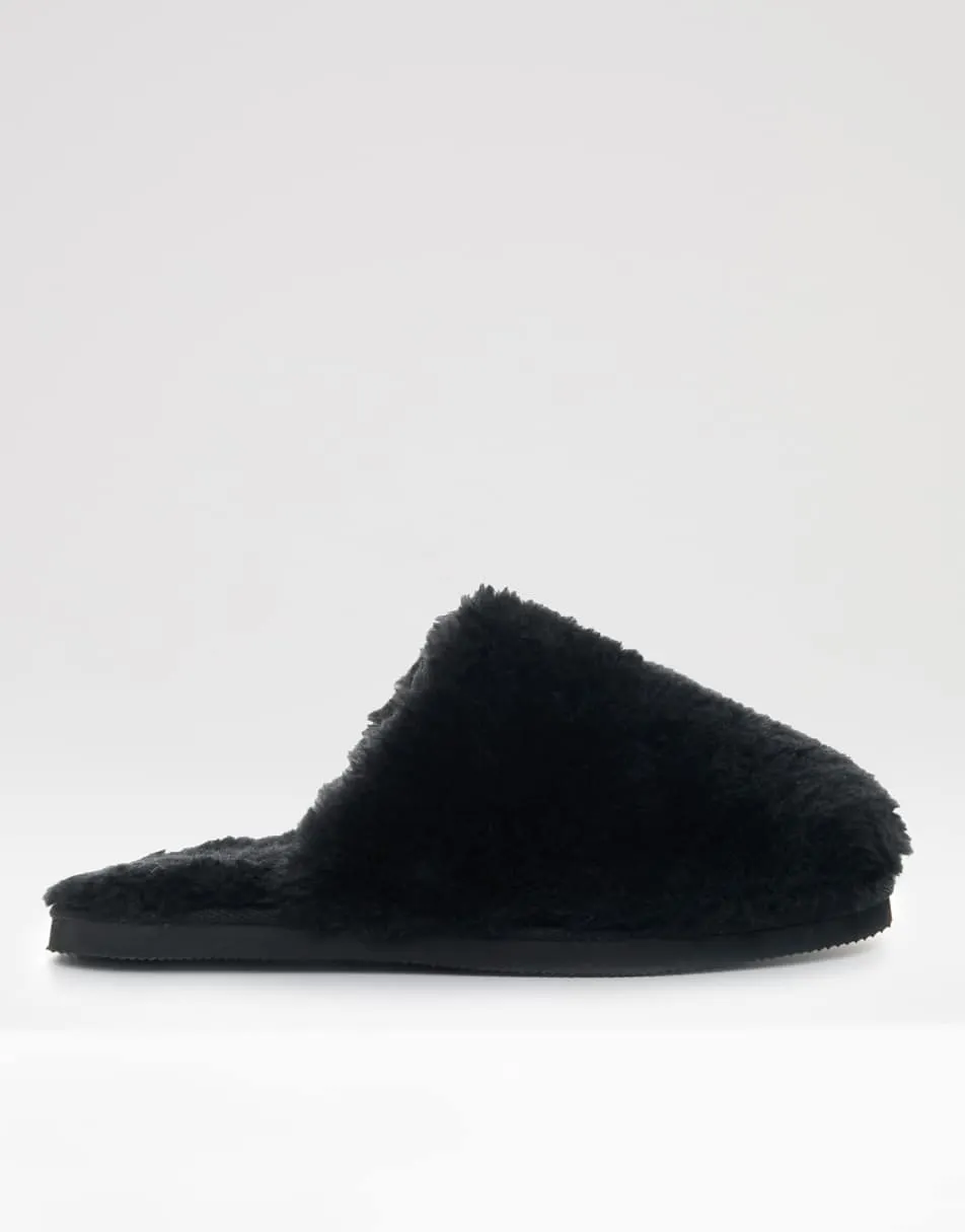 Threadbare Faux fur mule slippers in black