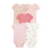 Carter's Baby Girls Round Neck Short Sleeve Rib 5-pc. Bodysuit