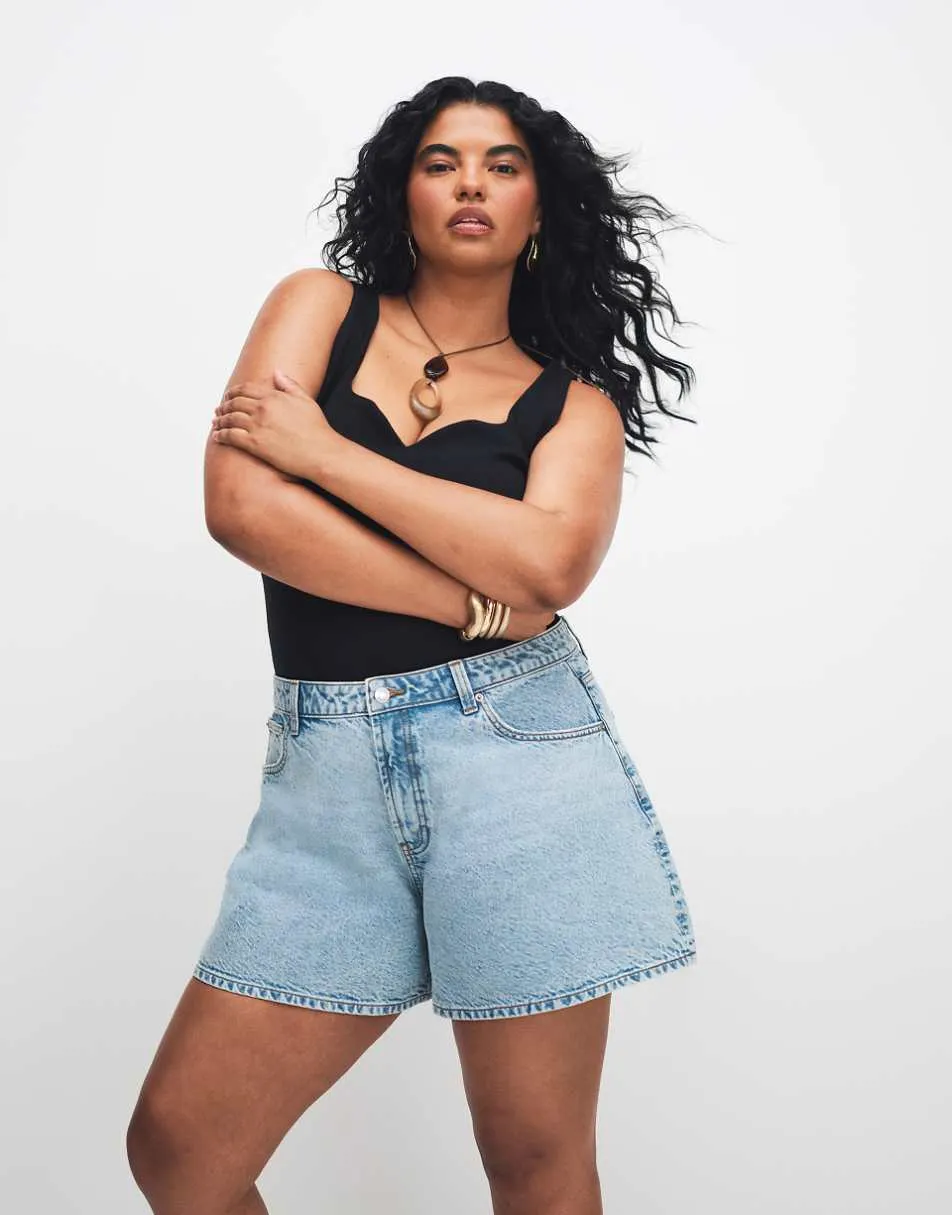ASOS DESIGN Curve denim longer a line short in pale vintage