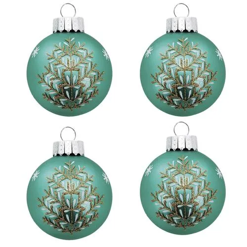 Enchanted Forest® 2.75" Green with Gold & White Glitter Glass Ornaments - 4 Pack