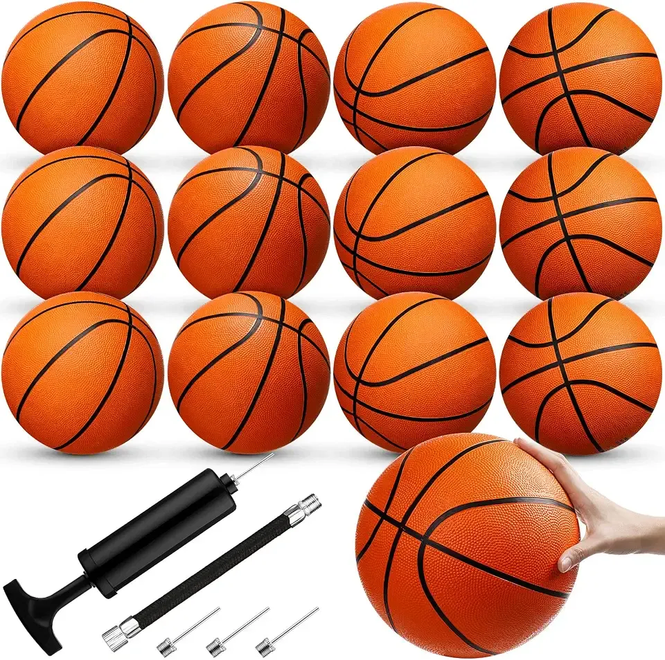 Jexine 12 Pcs Basketball Official Rubber Basketball Size 6 Bulk(Size 6) | with Air Pump, Arcade Game, Official, Rubber, Indoor Outdoor Match for Adult Youth, Swimming Pool Game Training