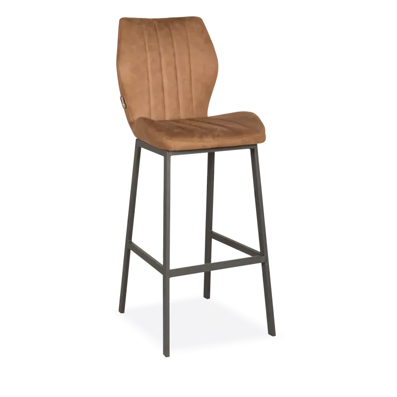 Barstoel Kenny - zithoogte 65 cm - stof Otis Cognac - handgreep - poot zwart