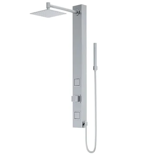 Orchid 39-Inch 2-Jet Shower Wall Panel System with Square Fixed Rain Shower Head, Handheld Shower Wand in Stainless Steel