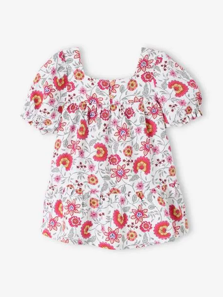Robe fleurie à volants bébé - écru
