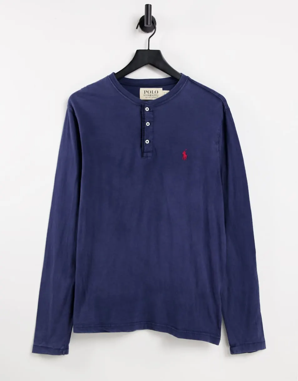 Polo Ralph Lauren icon logo slub henley long sleeve top in navy
