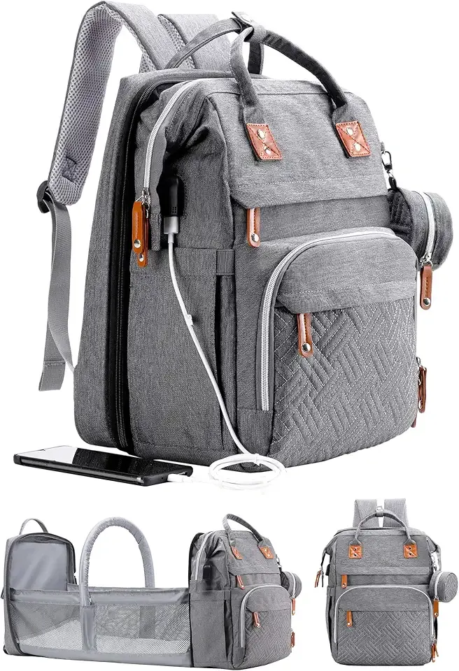 Diaper Bag Backpack with Changing Station, Large Diaper Bag, Baby Bag, Multifunctional Diaper Bag, Gray