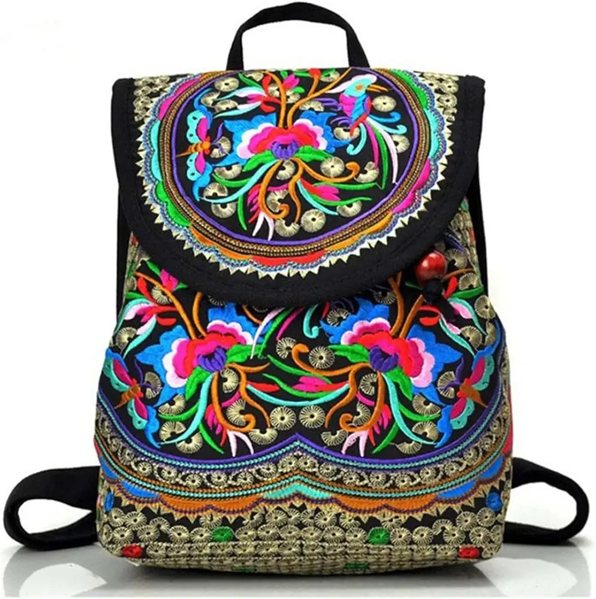 Goodhan Embroidered Backpack Purse for Women, Boho Bags for Travel Daily | Floral Embroidery Mini Back Pack Purses, Unique Hippie Bag, Vintage Lightweight Casual Canvas Backpacks