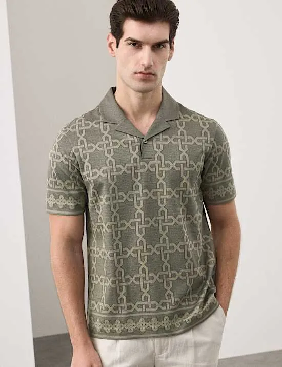 Pure Cotton AOP Geo Revere Jacquard Polo