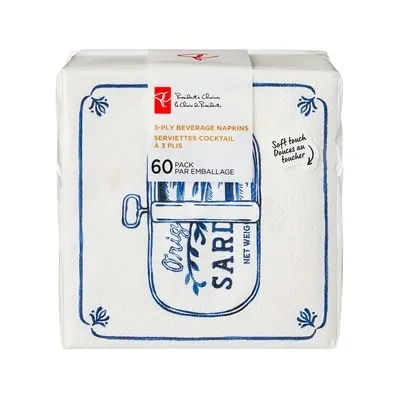 3 Ply Beverage Napkins 60 Pack - Sardines