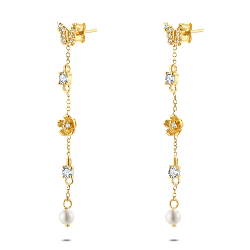 Oorbellen in zilver, met parel en zirkonia