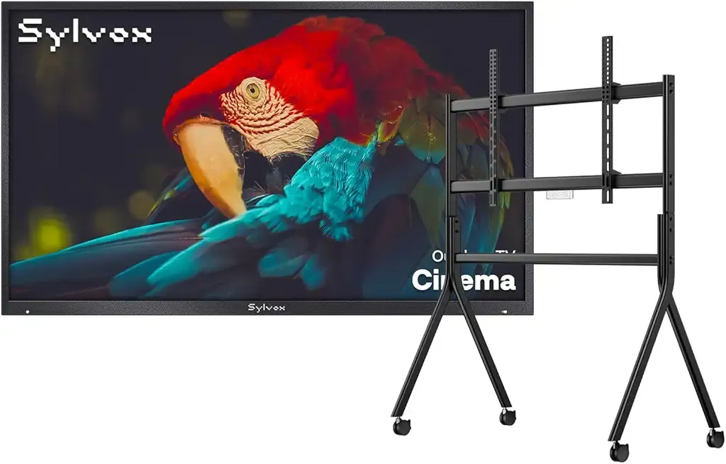 SYLVOX 75 inch Outdoor Mini-LED QLED TV with Rolling Stand, 4K UHD, 2000 Nits Full Sun, Anti-Glare Screen, 120Hz, IP56 Waterproof, Dual 30W Dolby Atmos Speaks (Cinema/2025)