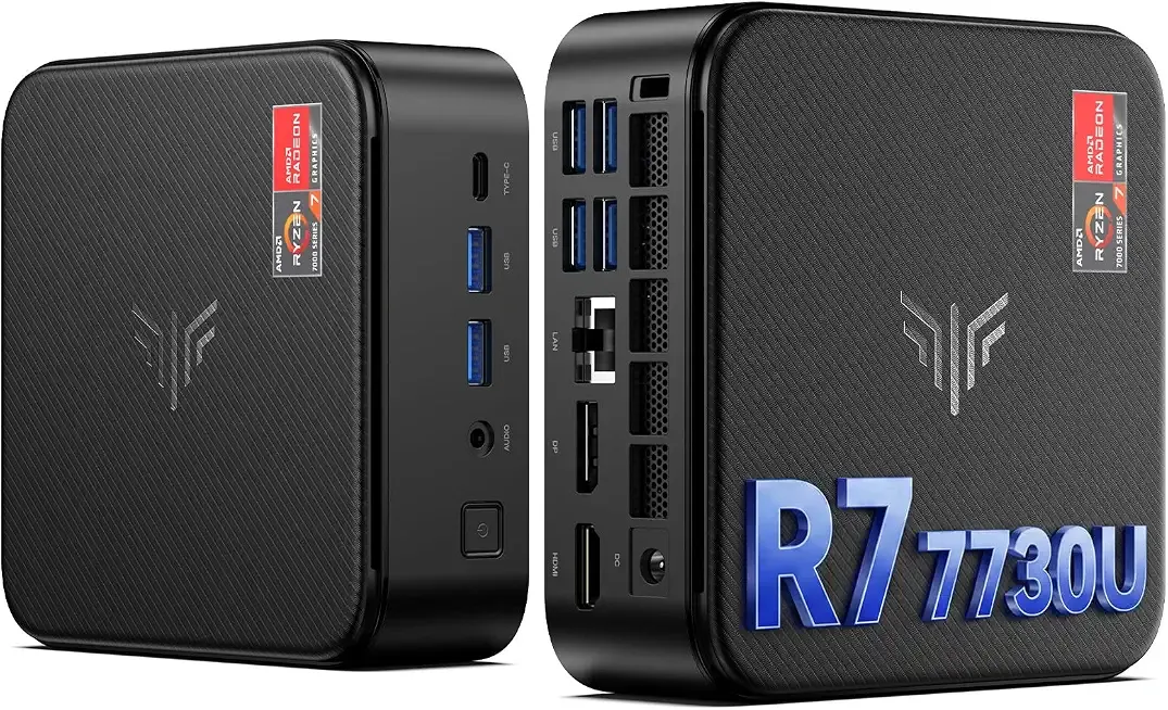 KAMRUI E3B Mini Gaming PC Windows 11 pro, AMD Ryzen 7 7730U (Upgraded 7640HS/7430U), 32GB RAM 1TB M.2 SSD Desktop Computers, 4K Triple Display/Type-C/WiFi6/BT5.2 for Gaming | Business | Home | Office