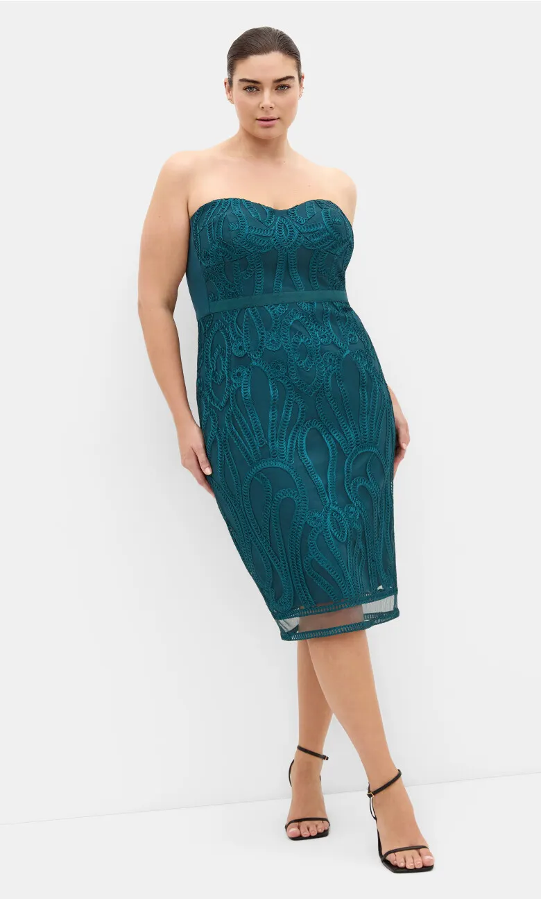 Antonia Strapless Midi Dress - emerald