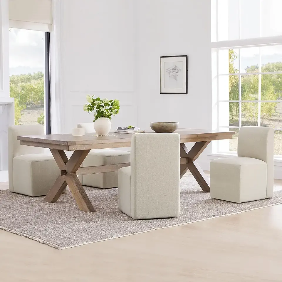 CHITA Dining Chairs with Casters Set of 4, FSC Certified Upholstered Armless Modern Rolling Dining Chairs with Rollers for Bedroom Reading Room Living Room, Linen