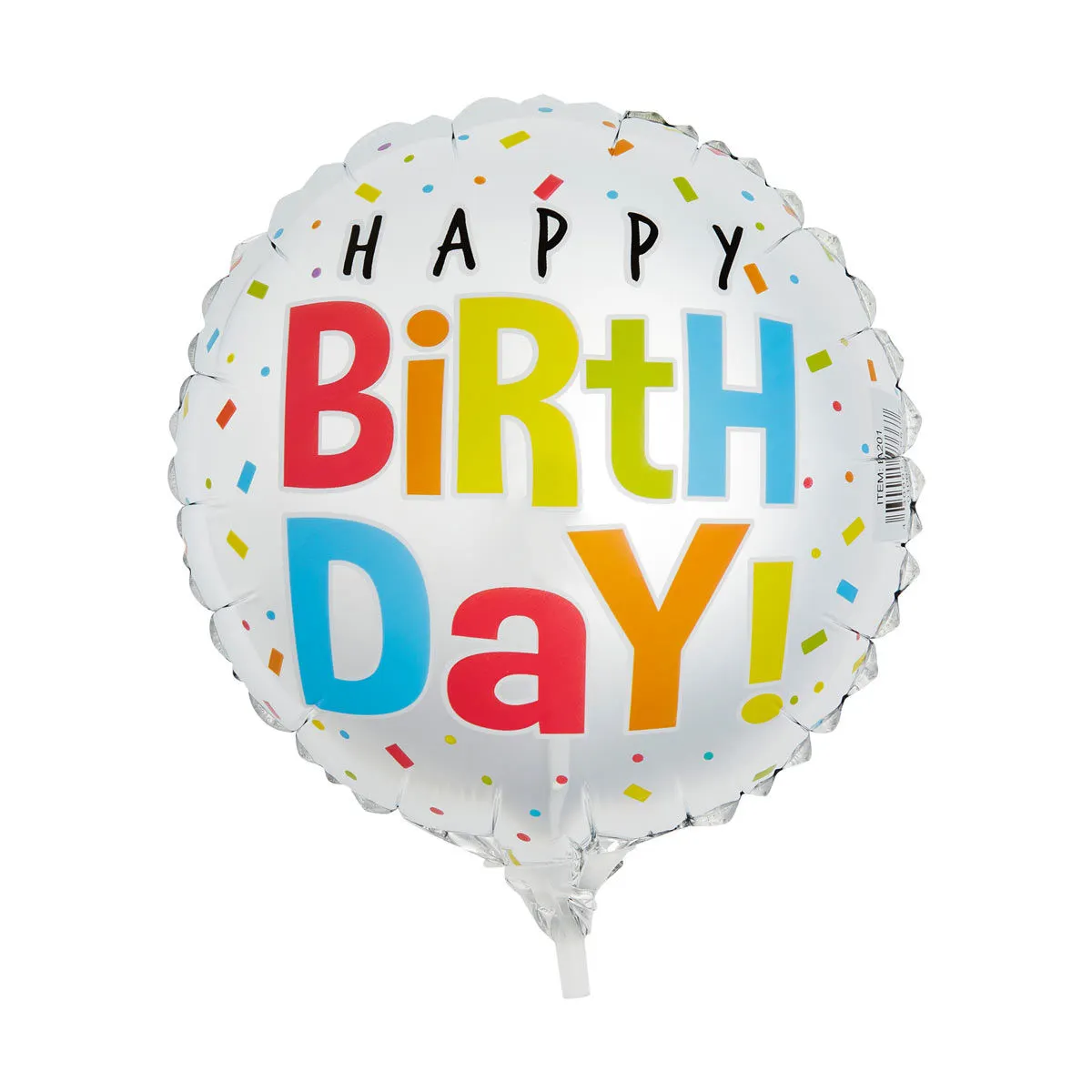 Happy Birthday Mylar Balloon, White with Colorful Confetti