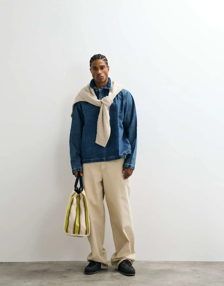 ASOS DESIGN long sleeved oversized denim shirt in mid wash blue