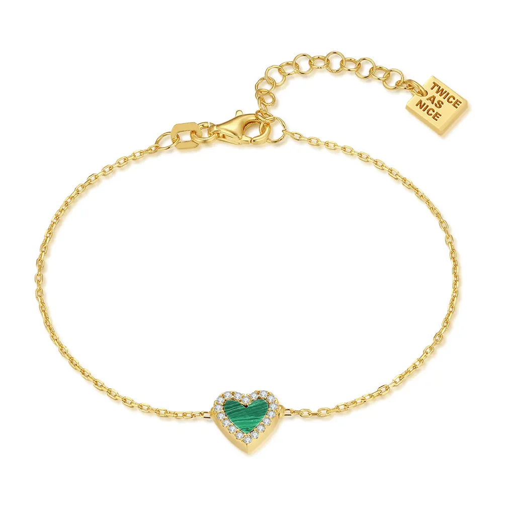 Armband in zilver, hartje met groene steen