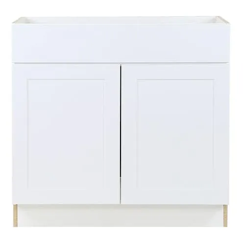 Hampton Bay Edson 36-inch W x 34.5-inch H x 24.5-inch D Shaker Style Assembled Kitchen Sink Base Cabinet/Cupboard in Solid White (BS36)