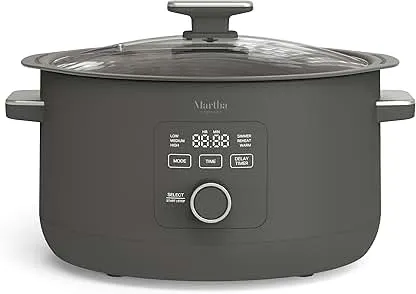 Martha Stewart 8 QT Slow Cooker, Programmable with Timer, 3 Heat Settings (Low, High, Warm), Nonstick Ceramic Removable Crock, Stovetop & Oven Safe, Glass Lid, Simmer, Reheat, Warm, Caviar Martha Stewart 8 QT Slow Cooker, Programmable with T…