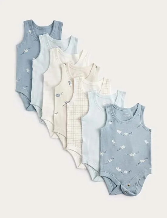7er-Pack gemusterte Bodys aus reiner Baumwolle (3 kg – 3 Jahre)