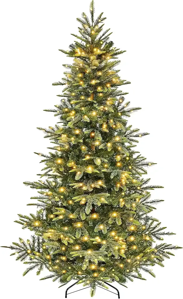 Yaheetech 7.5ft Pre-lit Aspen Fir Artificial Christmas Tree with 550 Warm White LED Lights Full Prelighted Xmas Tree w/1128 Branch Tips & Foldable Stand for Home Holiday Decor, Green