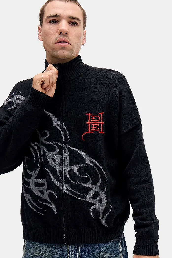 Maglione con zip integrale a maglia con tatuaggio esclusiva UO Ed Hardy