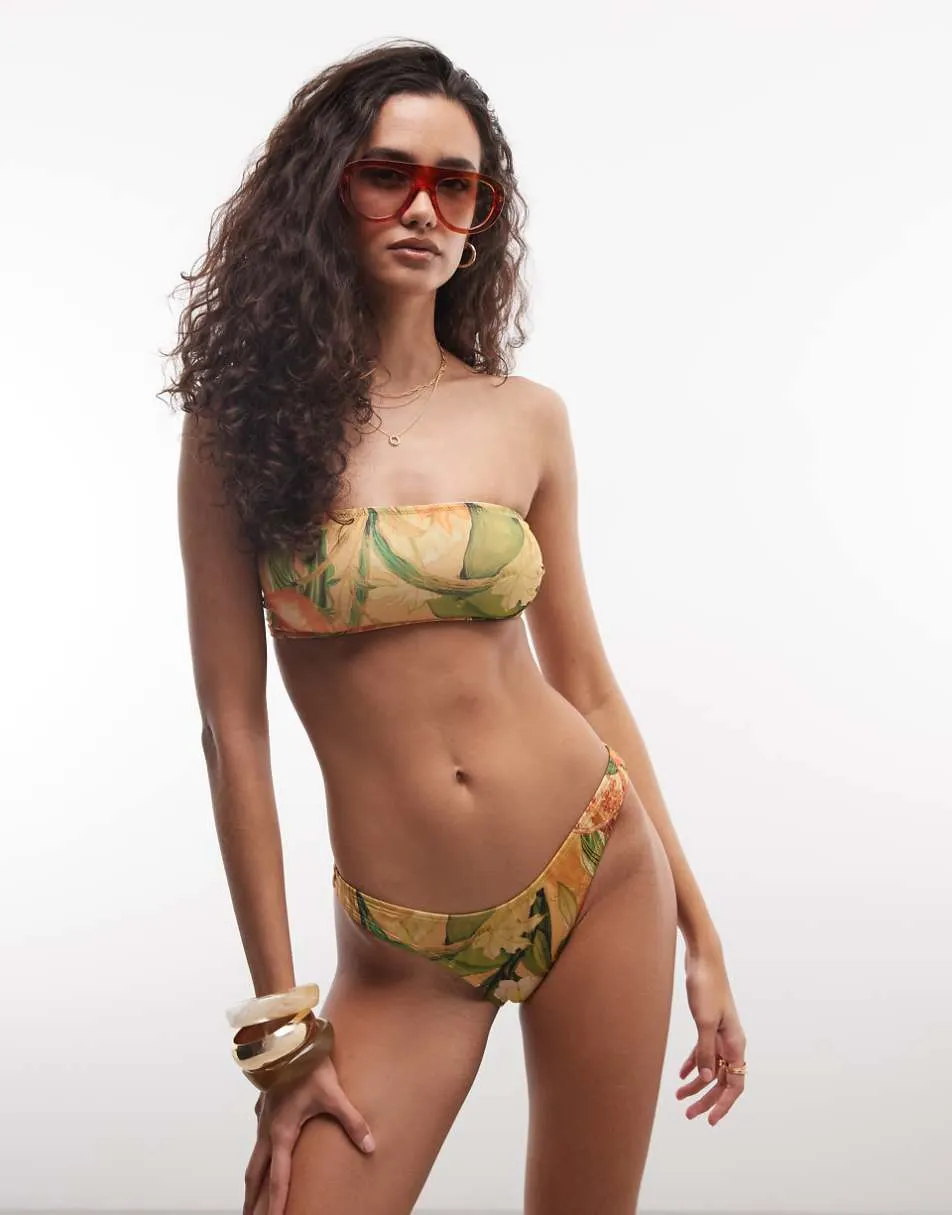ASOS DESIGN Pia papaya bandeau bikini top in print