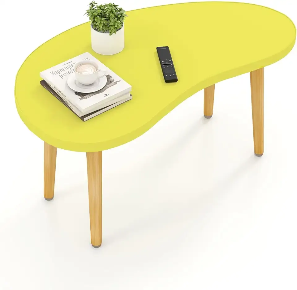 Mango Coffee Table Low Table with 4 Solid Wood Sturdy Legs, Floor Table Desk for Sitting on The Floor, Storage and Living Room Furniture (Yellow)