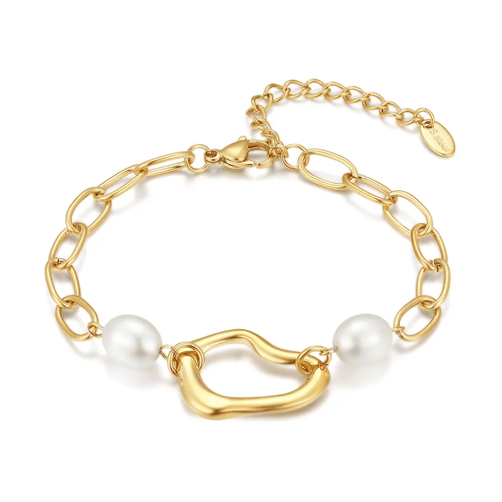 Armband in edelstaal, schakel met parels