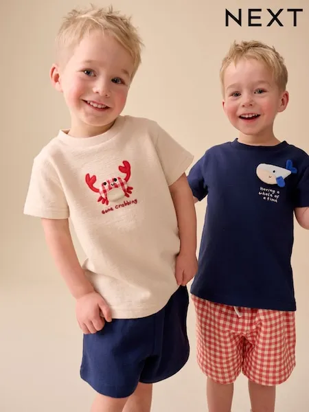 Blue/White Stripe Short Sleeve T-Shirt and Shorts Set 2 Pack (3mths-7yrs)