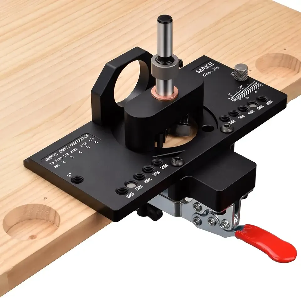 GOINGMAKE Metal Concealed Hinge Jig with Quick Clamp and Dust Vacuum Adapter - 35mm Cabinet Hinge Drilling Jig for Woodworking Door Cabinet Hinges Mounting Tool