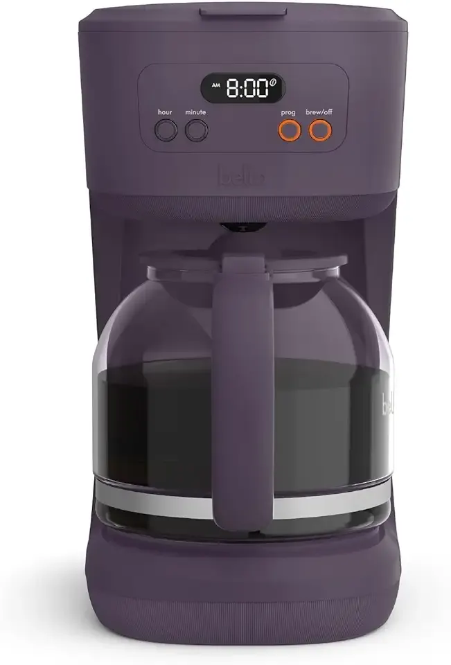 bella 12 Cup Programmable Coffee Marker, Reusable Dishwasher Safe Accessories, Easy LCD diaply, Auto Shutoff, 900 watt, Plum