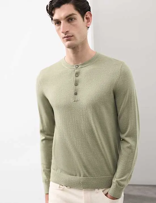 Henley-Pullover aus reiner, extrafeiner Merinowolle