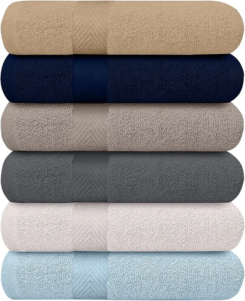 6-Pack Bath Towels - Lightweight - Extra Absorbent - 100% Cotton - Shower towels (Multi, 27 inchesx54 inches)