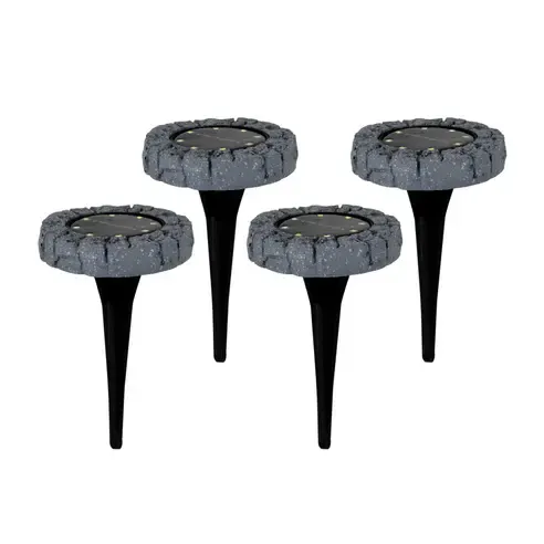 4er-Set Solar-LED-Bodenleuchte mit Erdspieß - grau