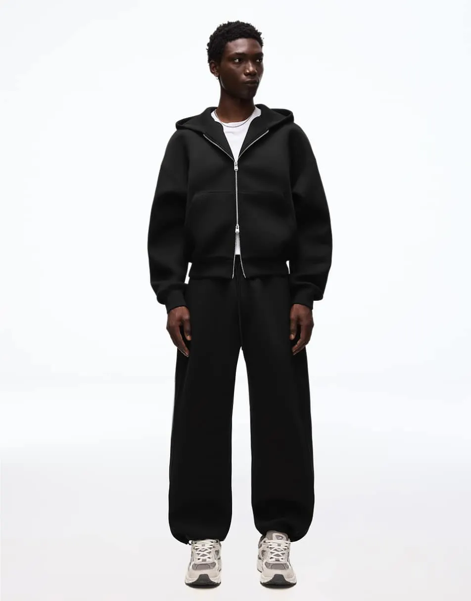 Bershka Technical zip-through hoodie in black