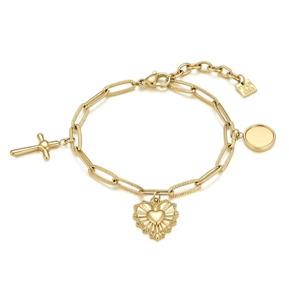 Armband in edelstaal, hartje en kruis